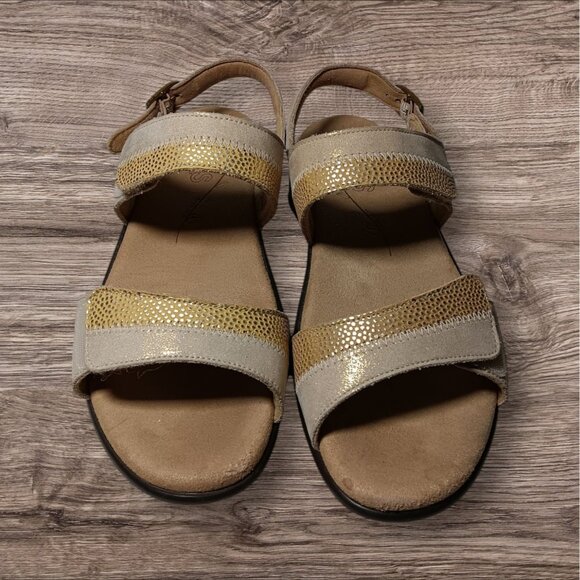 SAS Beige Sandals NUDU Golden Comfort Heel Strap Hook Loop 7M USA Made Excellent - Picture 5 of 11